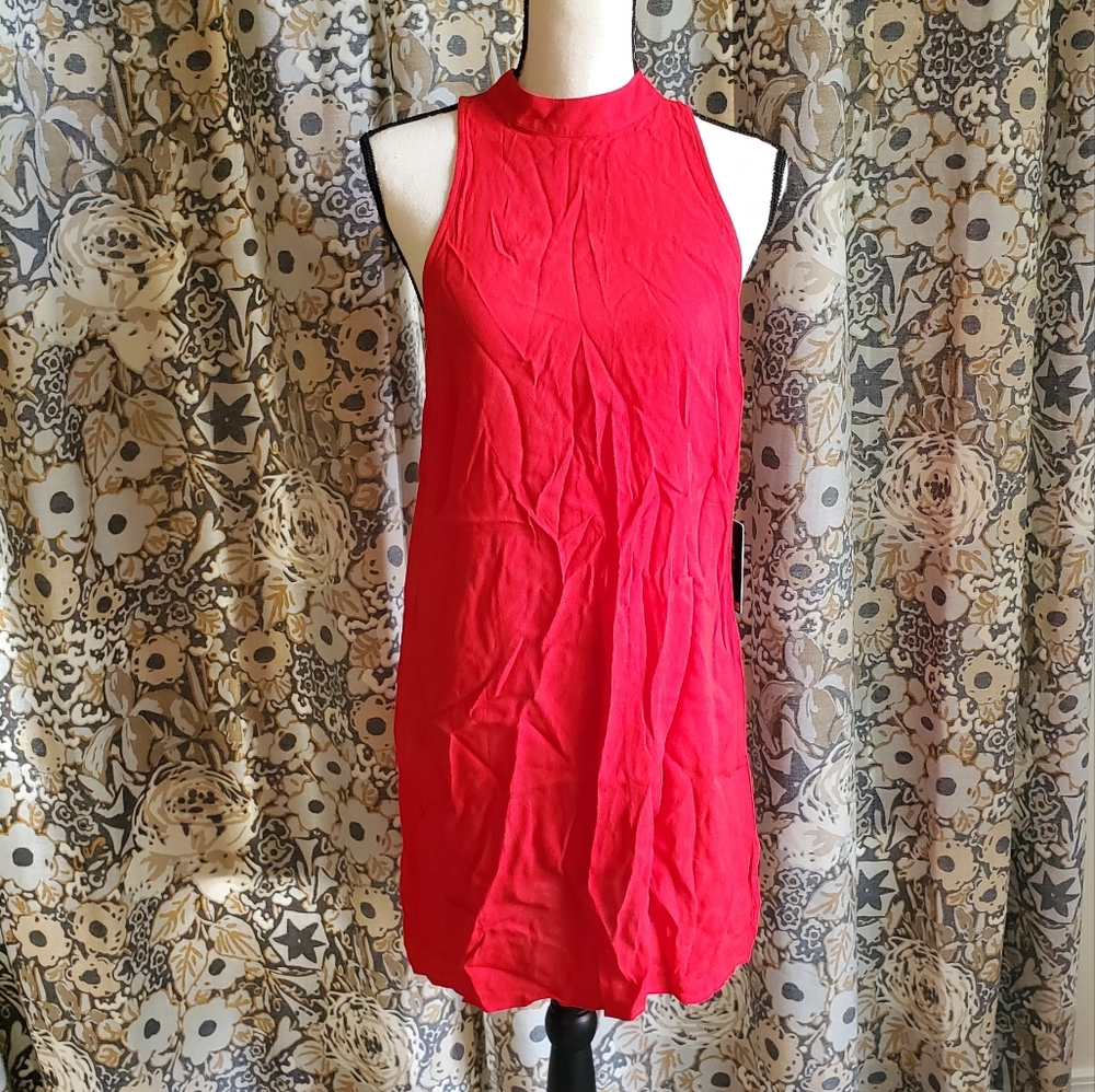NWT Express Sleeveless Mock Neck Zip Back Shift Red Dress